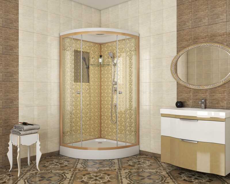 Душевая кабина Niagara Luxe NG-7702G (100x100х210) низкий поддон(15см),дверь раздвижная,стенки золото,3 места