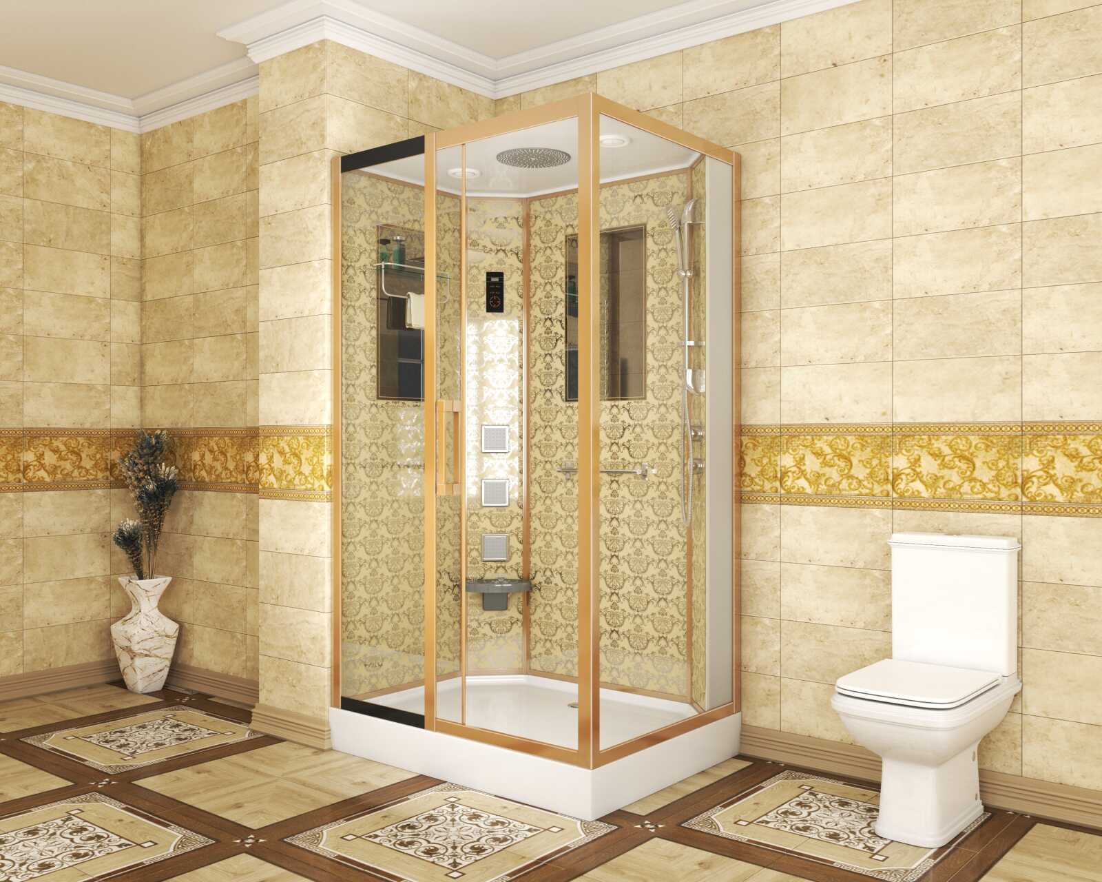 Душевая кабина Niagara Luxe NG-7711GL (90x120х215) низкий поддон(15см),дверь раздвижная,стенки золото,6 мест