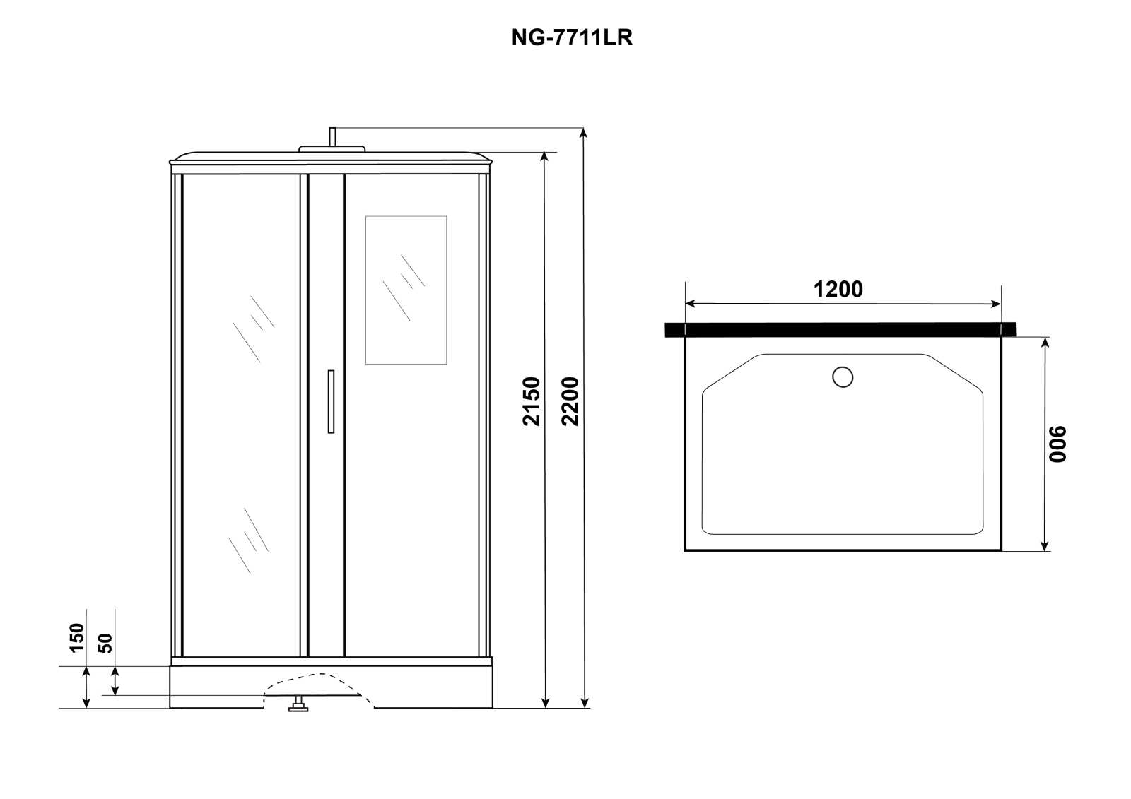 Душевая кабина Niagara Luxe NG-7711GL (90x120х215) низкий поддон(15см),дверь раздвижная,стенки золото,6 мест