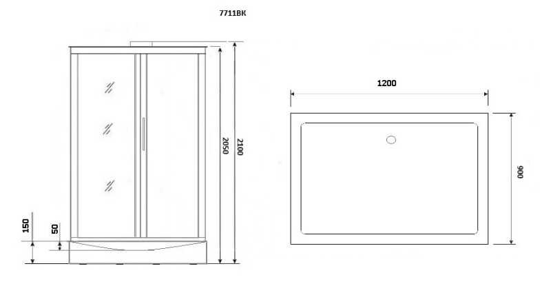 Душевая кабина Niagara Luxe NG-7711WBK (90x120х210) низкий поддон(15см),дверь раздвижная,стенки серебро,без крыши,5 мест