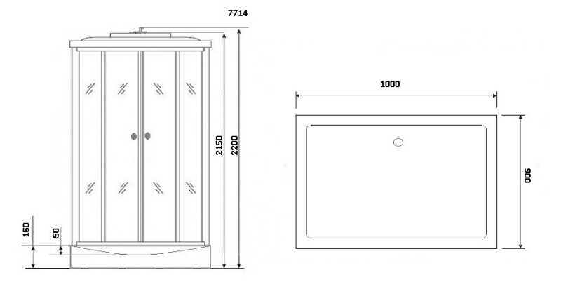 Душевая кабина Niagara Luxe NG-7714G (100x90х215) низкий поддон(15см),дверь распашная,стенки золото,5 мест