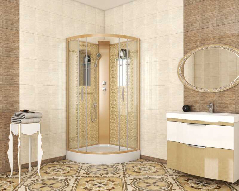 Душевая кабина Niagara Luxe NG-7715GBK (90x90х210) низкий поддон(15см),дверь раздвижная,стенки золото,без крыши,4 места