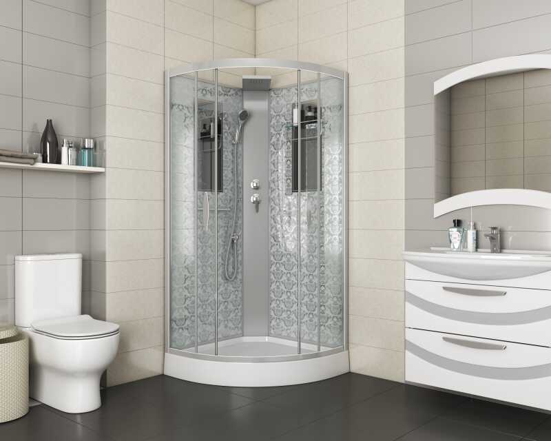 Душевая кабина Niagara Luxe NG-7715WBK (90x90х210) низкий поддон(15см),дверь раздвижная,стенки серебро,без крыши,4 места