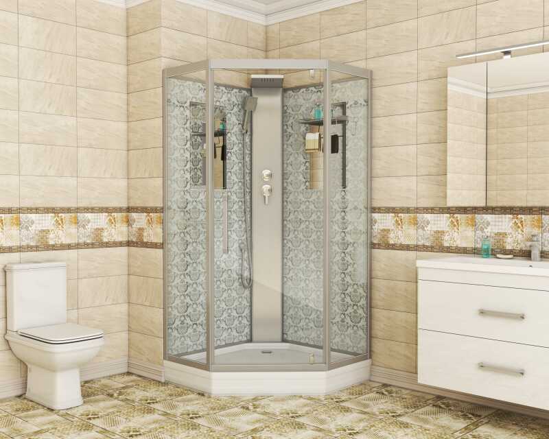 Душевая кабина Niagara Luxe NG-7717WBK (100x100х210) низкий поддон(15см),дверь распашная,стенки серебро,без крыши,4 места