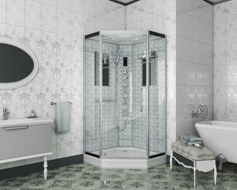 Душевая кабина Niagara Luxe NG-7717W (100x100х215) низкий поддон(15см),дверь распашная,стенки серебро,4 места