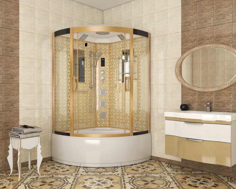 Душевая кабина Niagara Luxe NG-7744G (120x120х215) высокий поддон(50см),дверь раздвижная,стенки золото,4 места