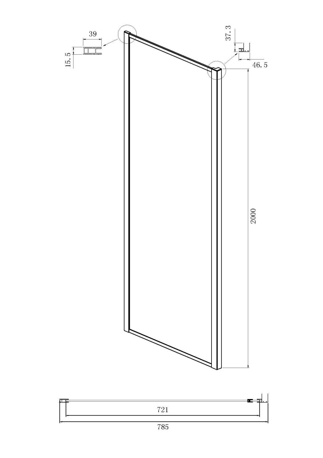 Боковая стенка Ambassador Elysium 80KX (80х200) хром,стекло прозрачное,1 место