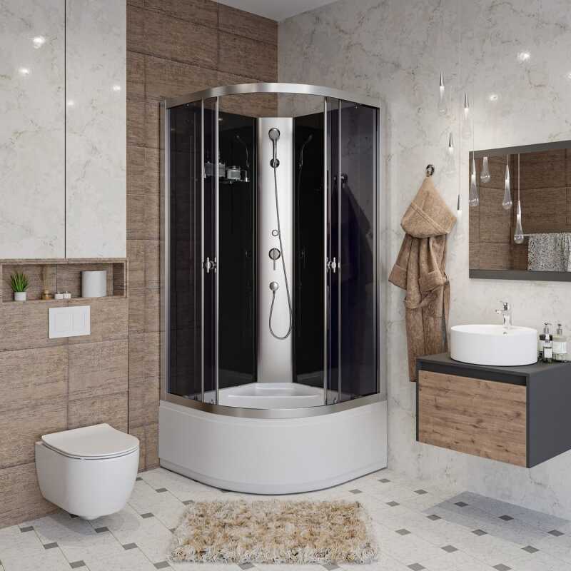 Душевая кабина Niagara Eco E90/40/TN/BK (90х90х195) высокий поддон(40см),стекло тонированное,4 места