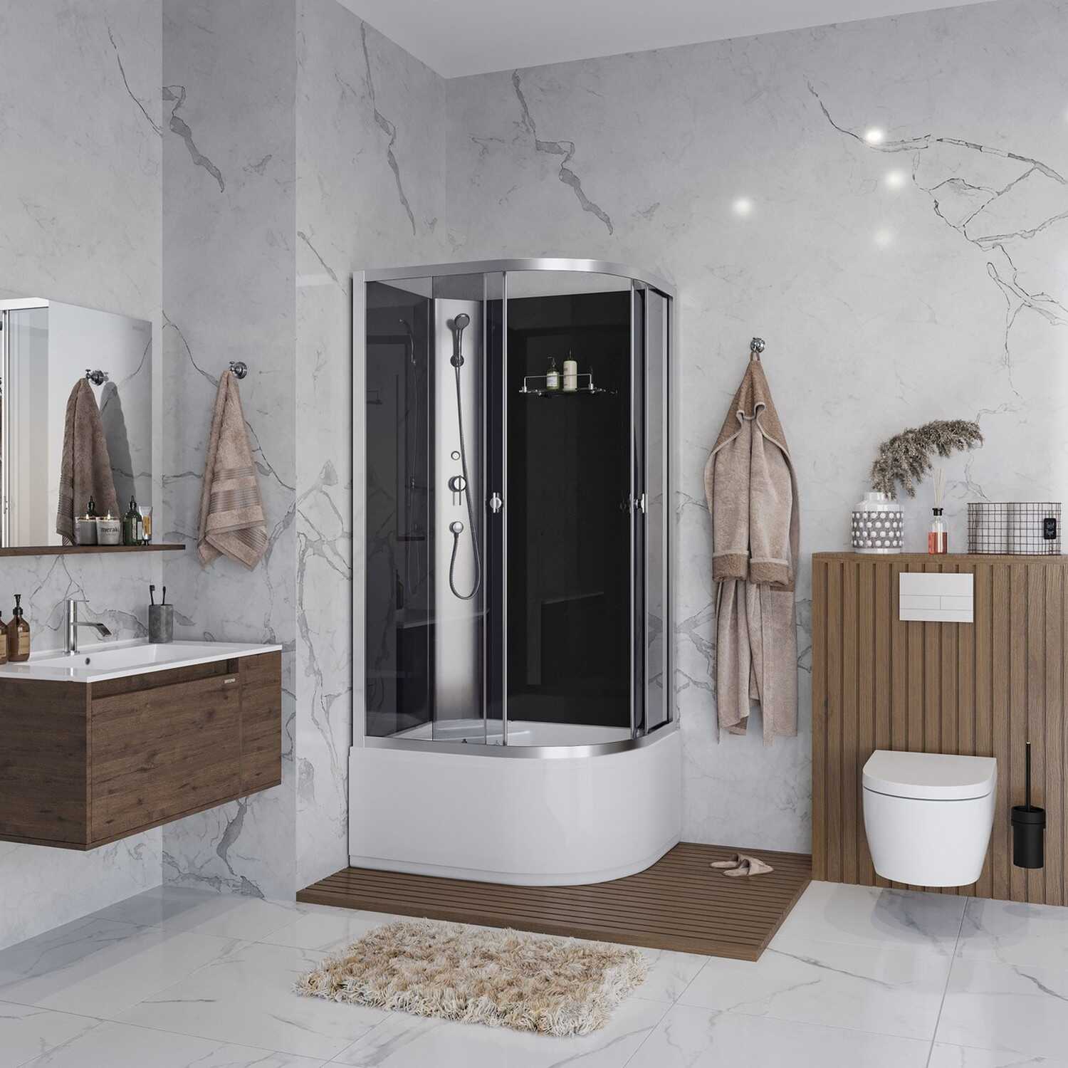 Душевая кабина Niagara Eco E90/80/40L/TN/BK (90х80х195) высокий поддон(40см),стекло тонированное,4 места