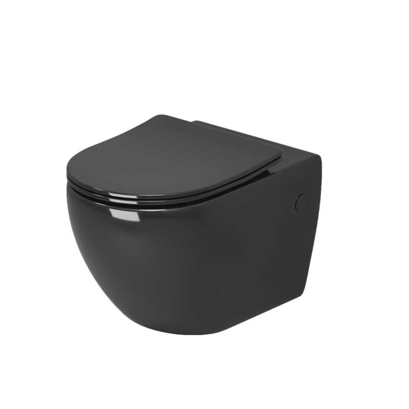 Унитаз подвесной Grossman Color GR-4411BS (560х360х350) безободковый,черный с тонкой крышкой,микролифт,1 место