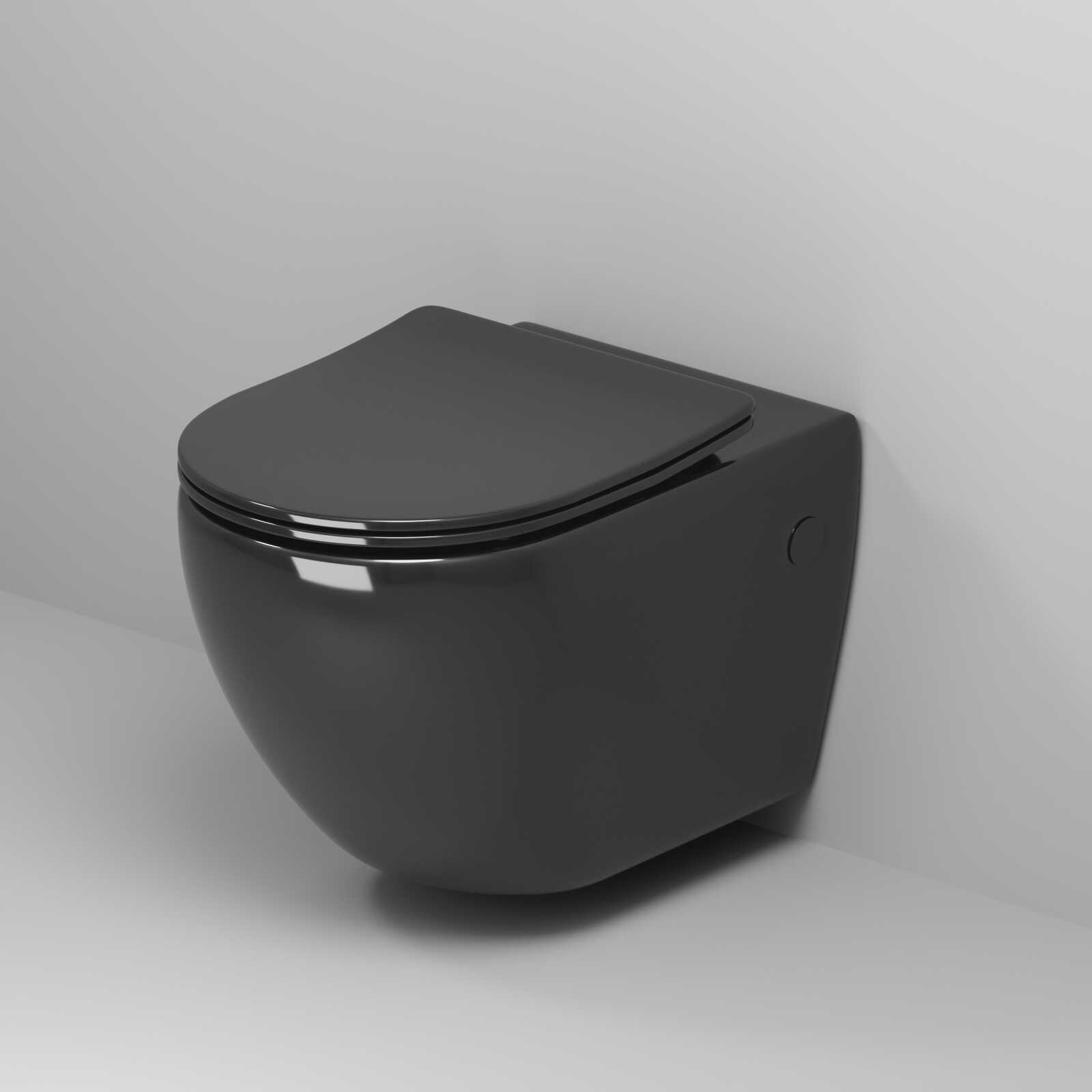 Унитаз подвесной Grossman Color GR-4411BS (560х360х350) безободковый,черный с тонкой крышкой,микролифт,1 место