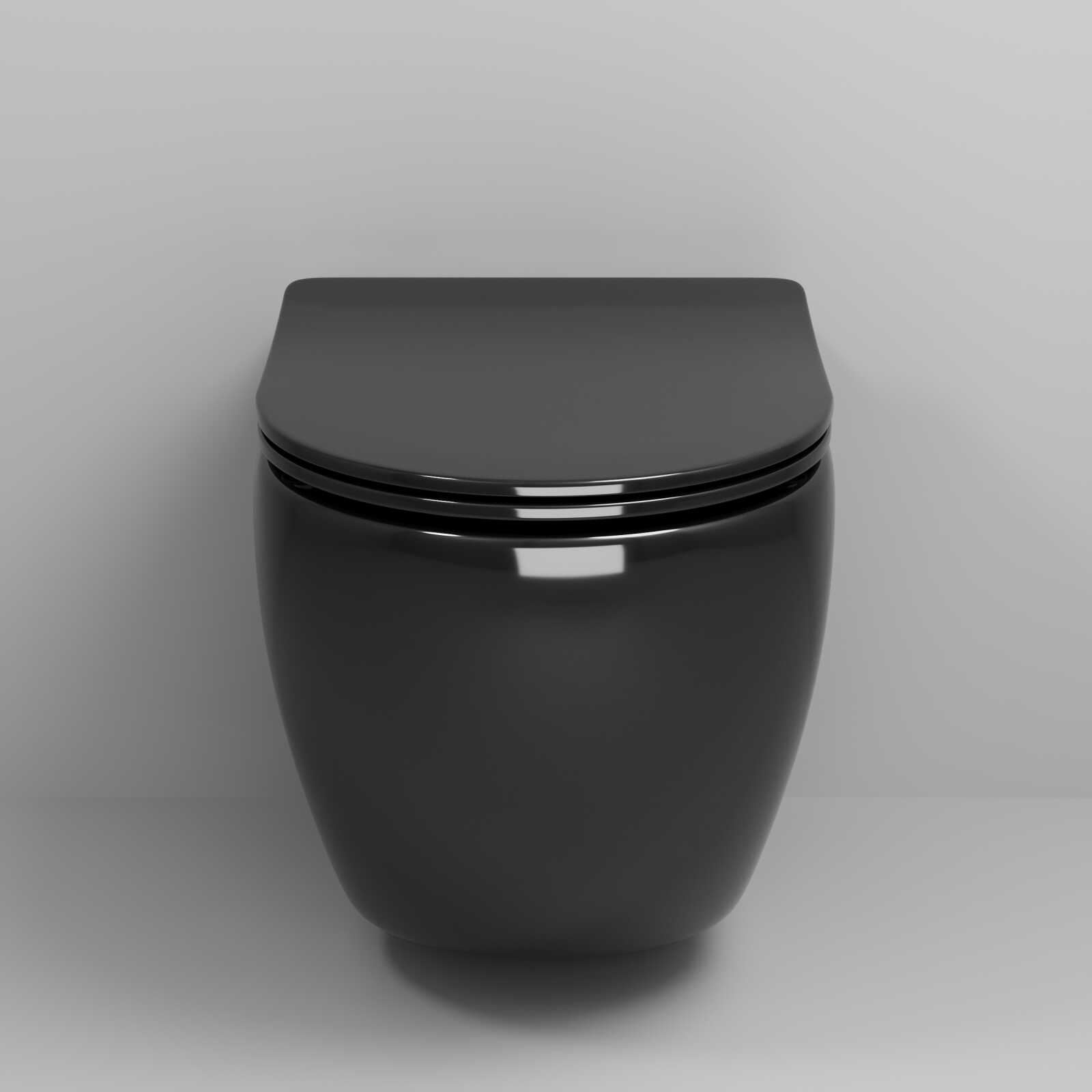 Унитаз подвесной Grossman Color GR-4411BS (560х360х350) безободковый,черный с тонкой крышкой,микролифт,1 место