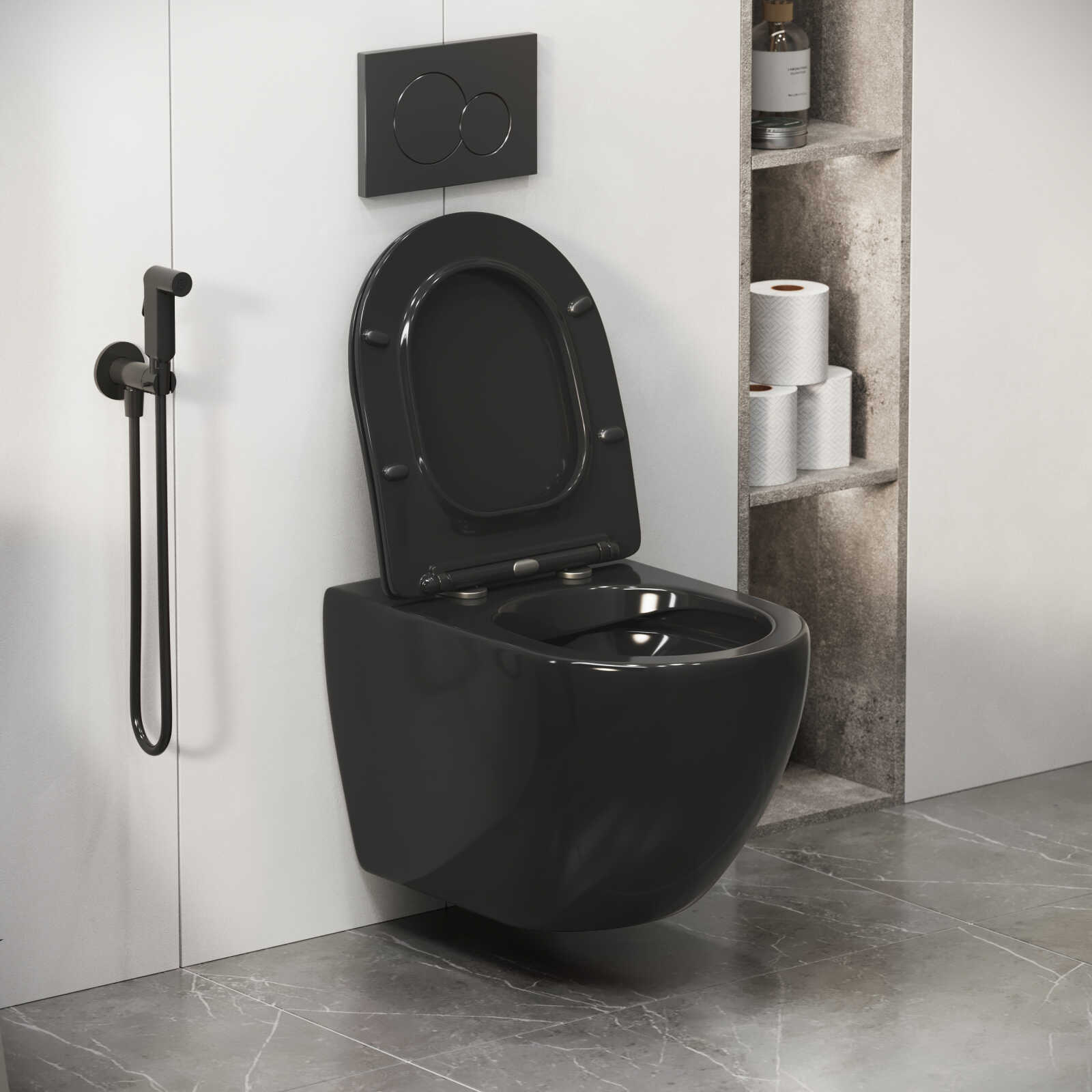 Унитаз подвесной Grossman Color GR-4411BS (560х360х350) безободковый,черный с тонкой крышкой,микролифт,1 место