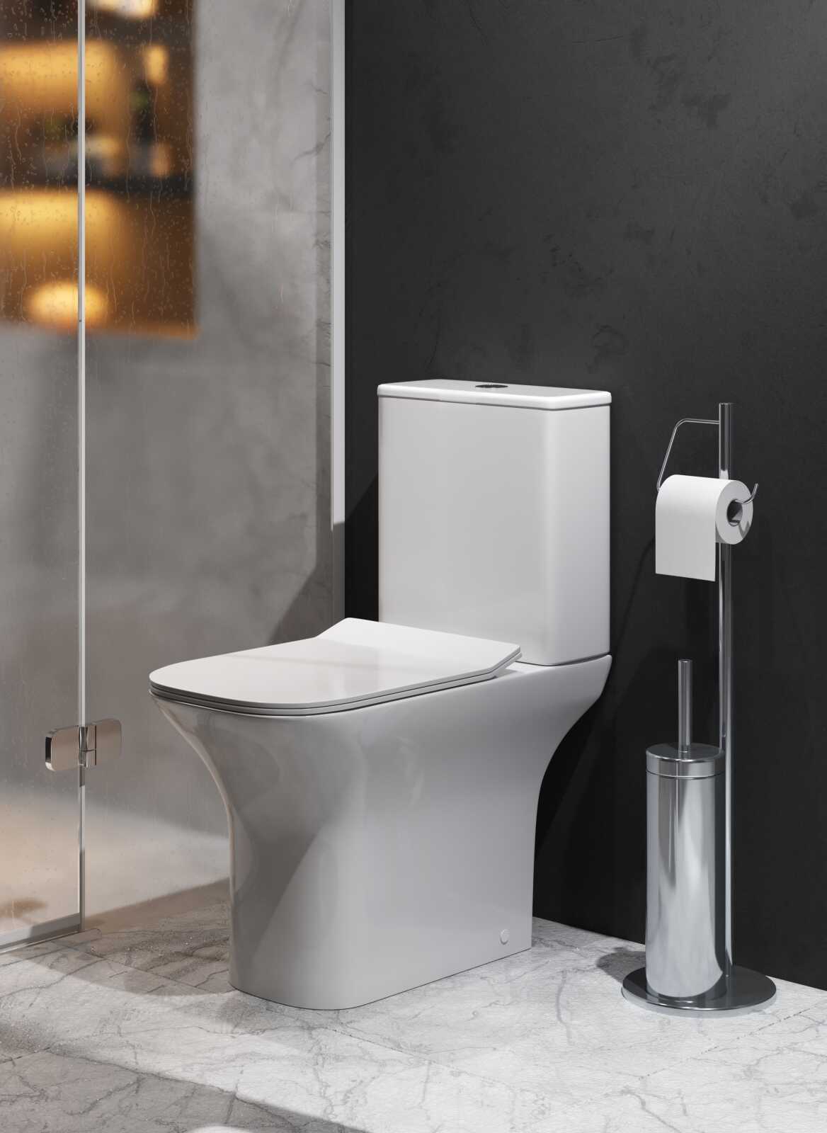 Унитаз напольный Grossman Classic GR-4464SQ (640х350х800) безободковый,белый с тонкой крышкой,микролифт,смыв торнадо,2 места