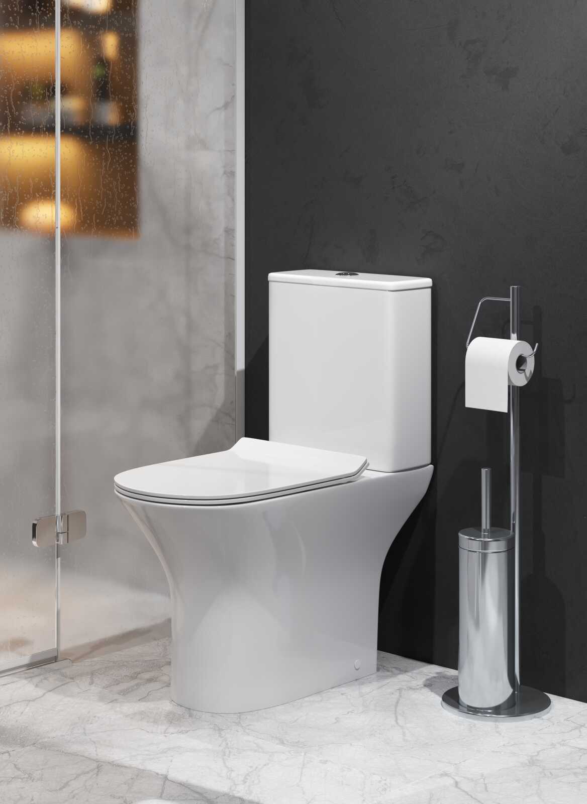 Унитаз напольный Grossman Classic GR-4465SQ (640х350х800) безободковый,белый с тонкой крышкой,микролифт,смыв торнадо,2 места