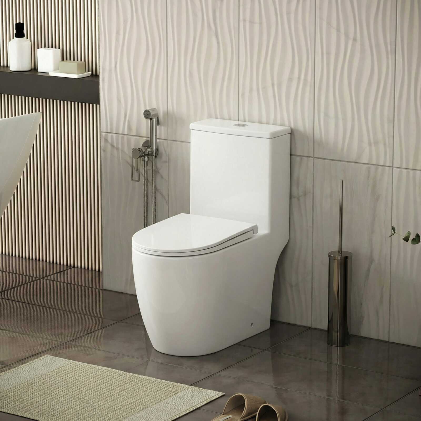 Унитаз напольный Grossman Classic GR-4484SQ (700х385х745) безободковый,белый,моноблок с тонкой крышкой,микролифт,смыв торнадо,1 место