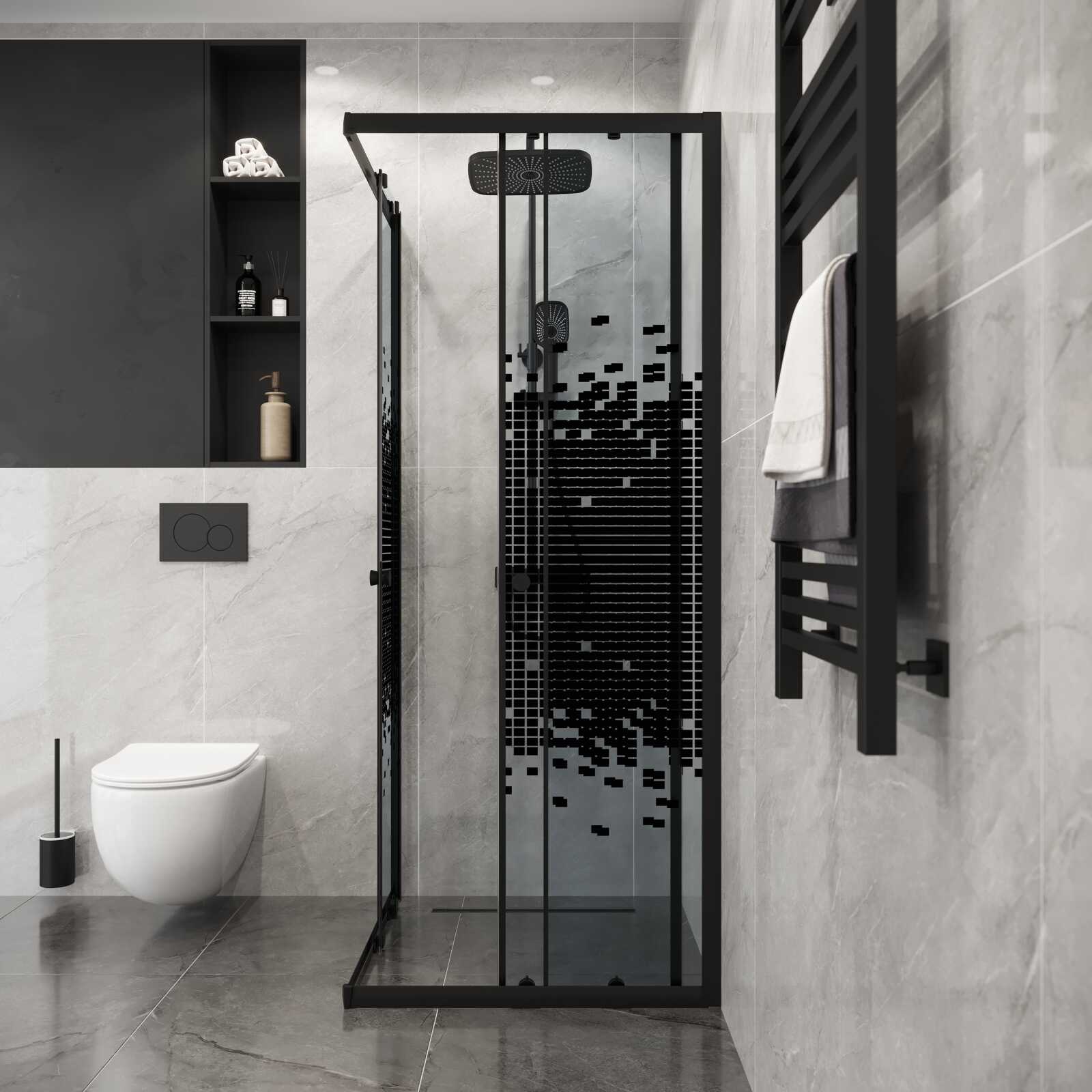 Душевое ограждение Niagara Eco NG-1008-14QBLACK (80х80х190) квадрат,раздвижное,черный,стекло мозаика,1 место