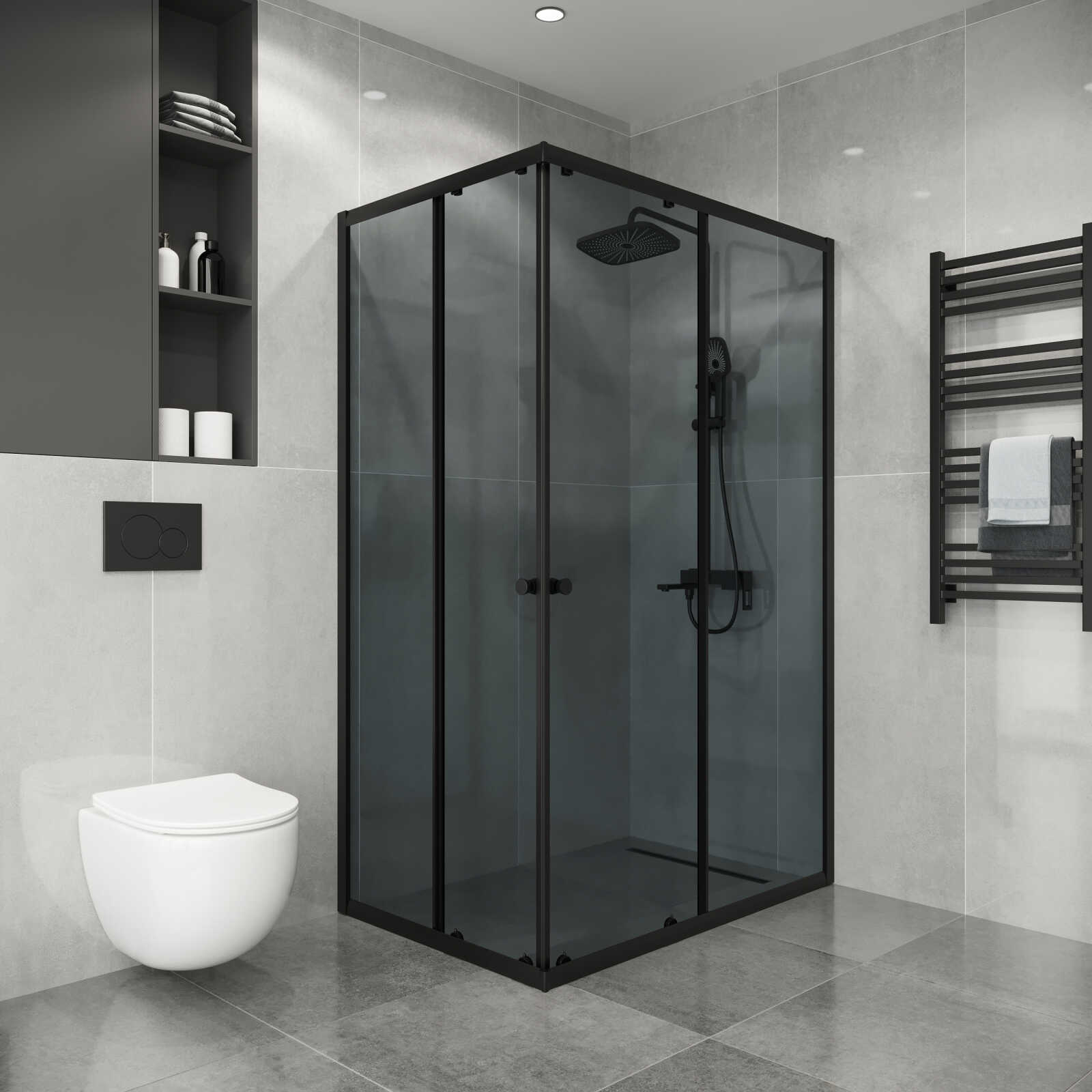 Душевое ограждение Niagara Eco NG-1118-14QT (110х80х190) прямоугольник,раздвижное,черный,стекло тонированное,1 место