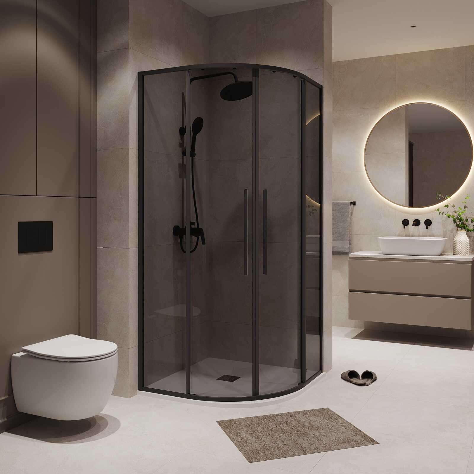 Душевое ограждение Niagara Nova NG-2826-34BLACK (90х90х195) четверть круга,черный матовый,двери раздвижные,стекло тонированное,1 место