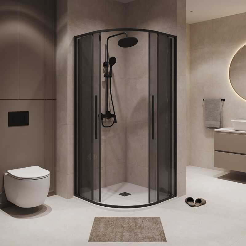 Душевое ограждение Niagara Nova NG-2827-34BLACK (100х100х195) четверть круга,черный матовый,двери раздвижные,стекло тонированное,1 место
