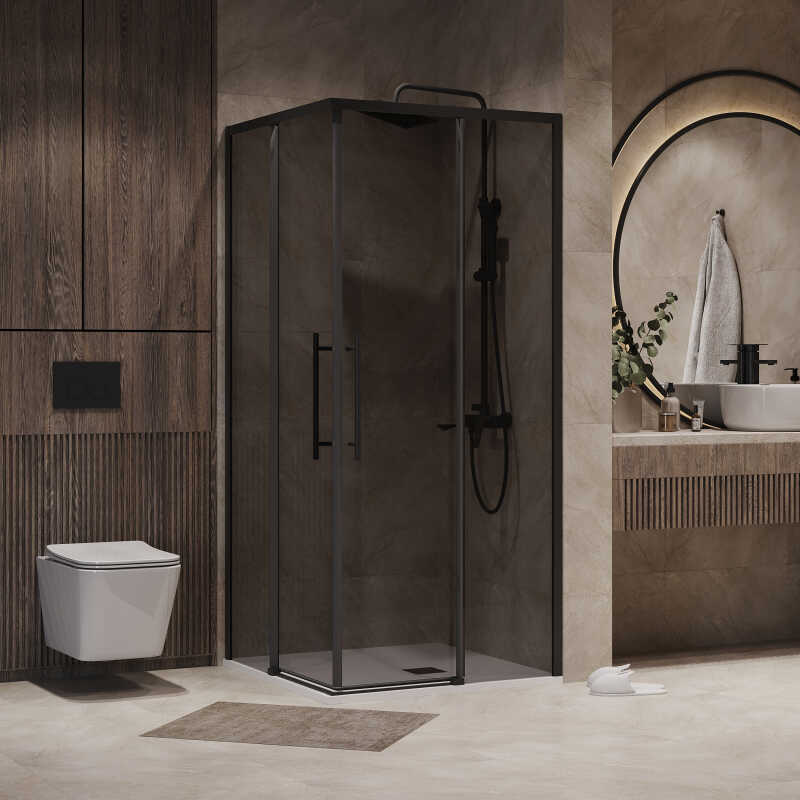 Душевое ограждение Niagara Nova NG-2828-34BLACK (80х80х195) квадрат,черный матовый,двери раздвижные,стекло тонированное,1 место