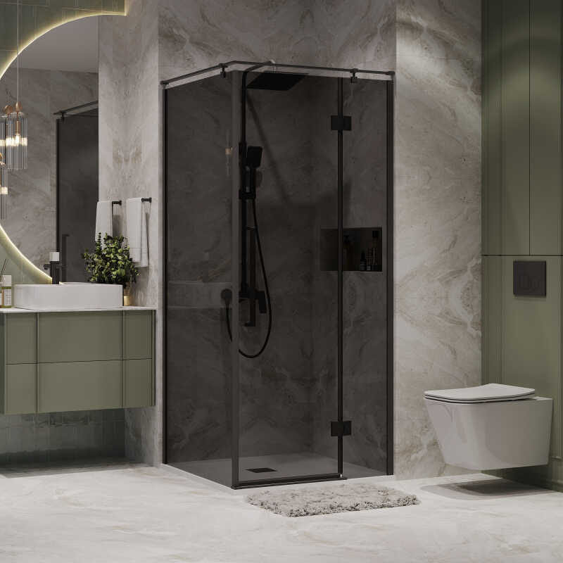 Душевое ограждение Niagara Nova NG-2832-34BLACK (100х100х195) квадрат,черный матовый,дверь распашная,стекло тонированное,1 место