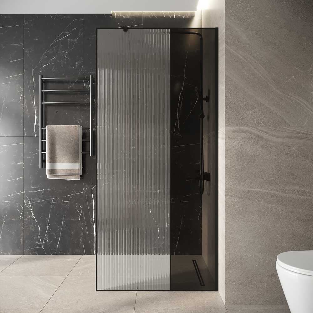 Душевая перегородка Niagara Nova NG-481-90FBLACK (90х200) черный матовый,стекло рифленое/тонированное,1 место