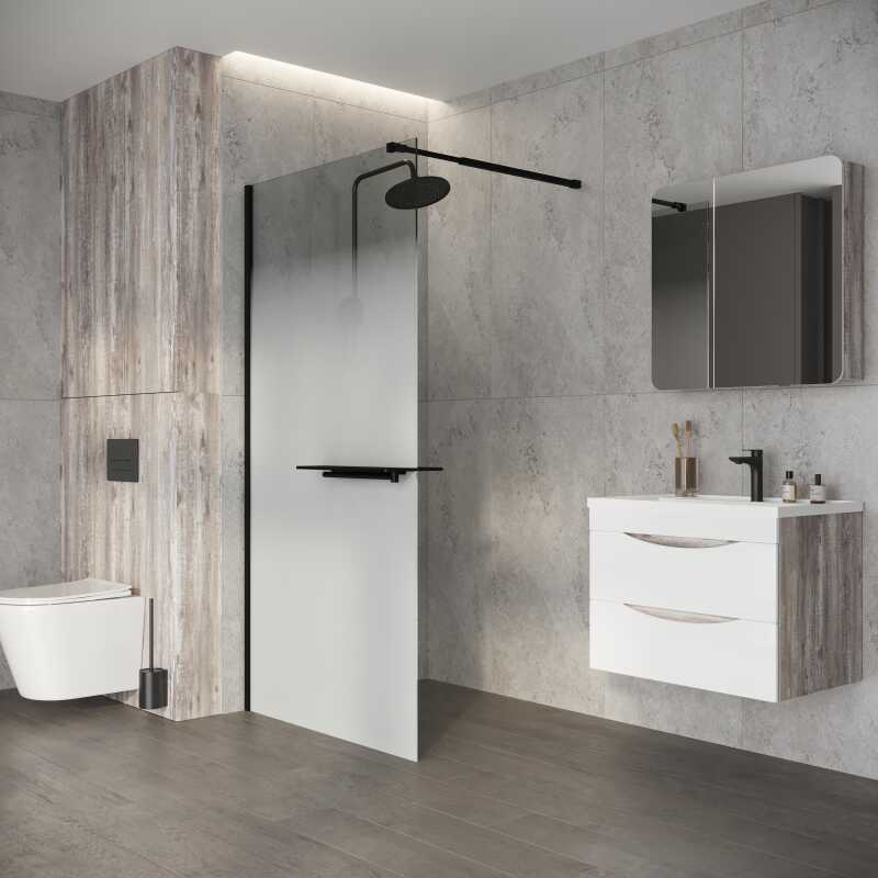 Душевая перегородка Niagara Nova NG-582-90BLACK (90х200) черный матовый,стекло белый градиент,1 место