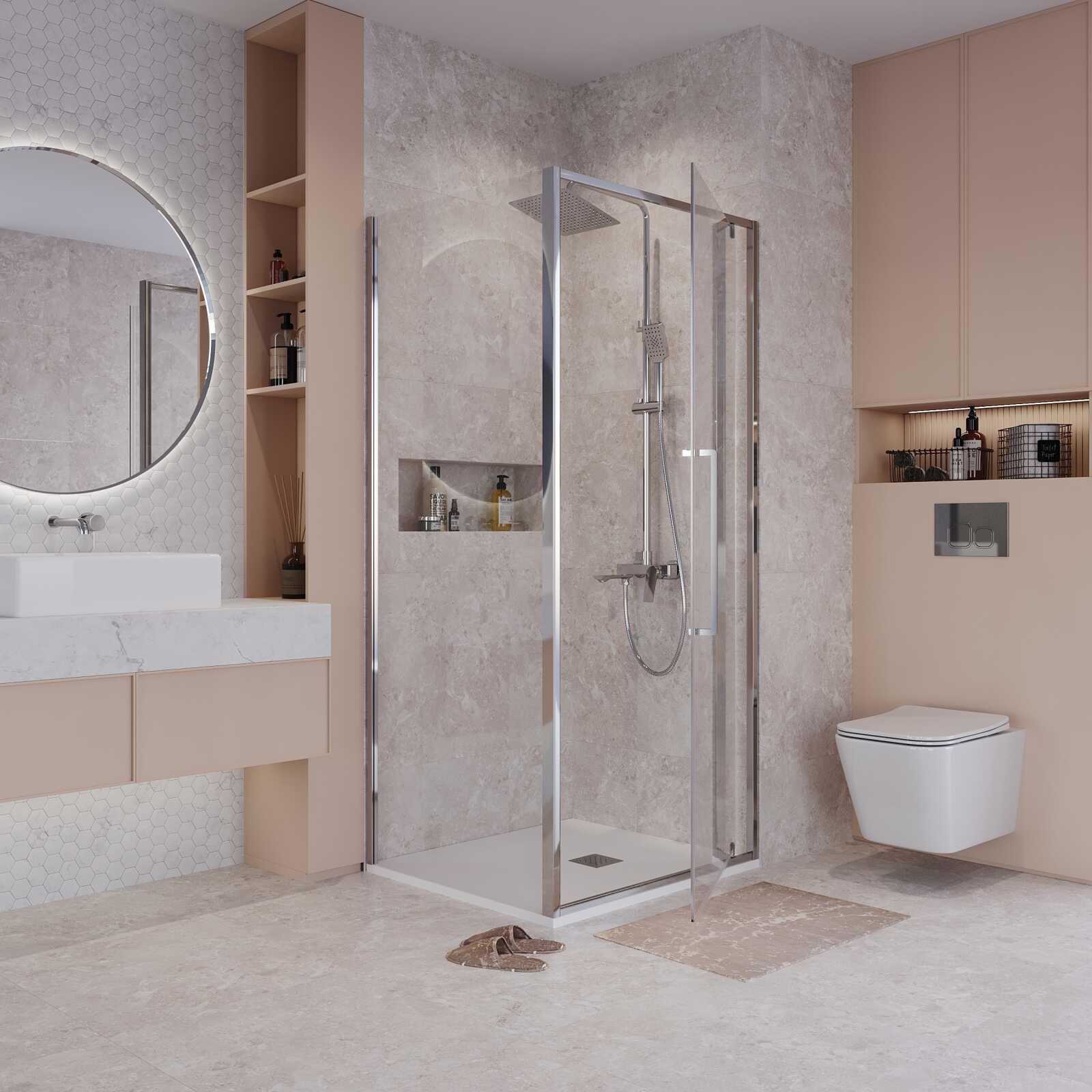 Душевое ограждение Niagara Nova NG-66-8A-A80-34 (80х80х195) квадрат,хром,дверь распашная,стекло прозрачное,2 места