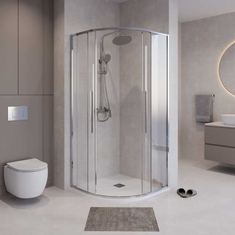 Душевое ограждение Niagara Nova NG-6627-34 (100х100х195) четверть круга,хром,двери раздвижные,стекло прозрачное,1 место