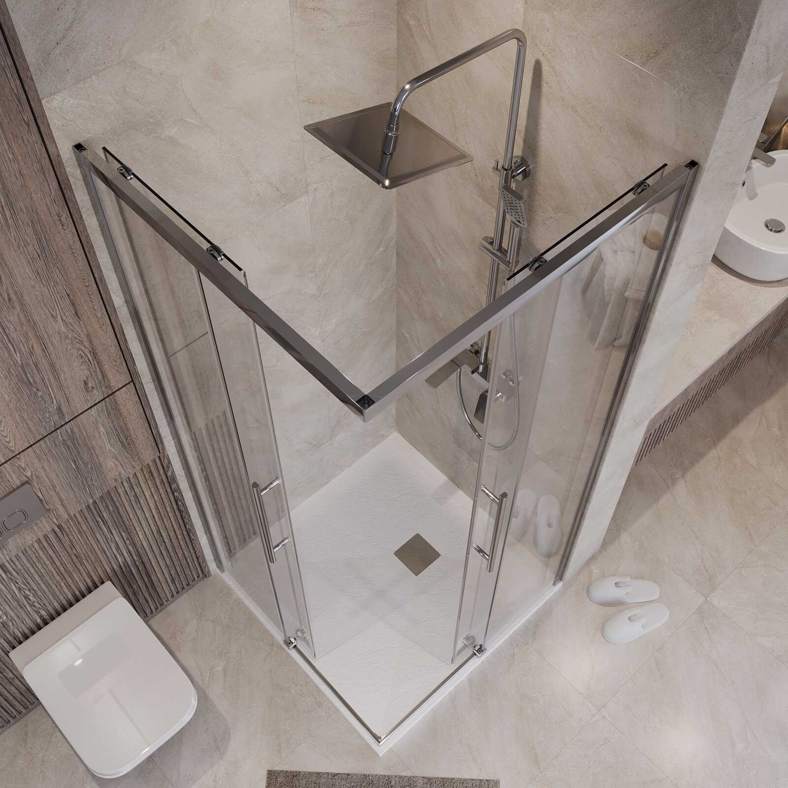 Душевое ограждение Niagara Nova NG-6630-34 (100х100х195) квадрат,хром,двери раздвижные,стекло прозрачное,1 место