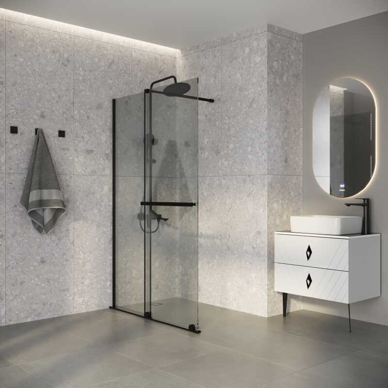 Душевая перегородка Niagara Nova NG-671-90BLACK (90х200) черный матовый,раздвижная,стекло прозрачное,1 место