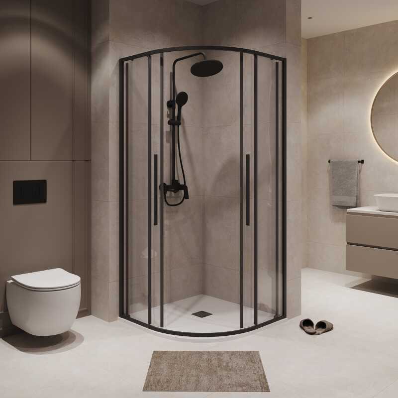 Душевое ограждение Niagara Nova NG-6825-34ВLACK (80х80х195) четверть круга,черный матовый,двери раздвижные,стекло прозрачное,1 место