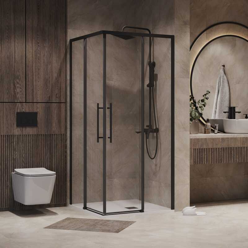 Душевое ограждение Niagara Nova NG-6828-34ВLACK (80х80х195) квадрат,черный матовый,двери раздвижные,стекло прозрачное,1 место
