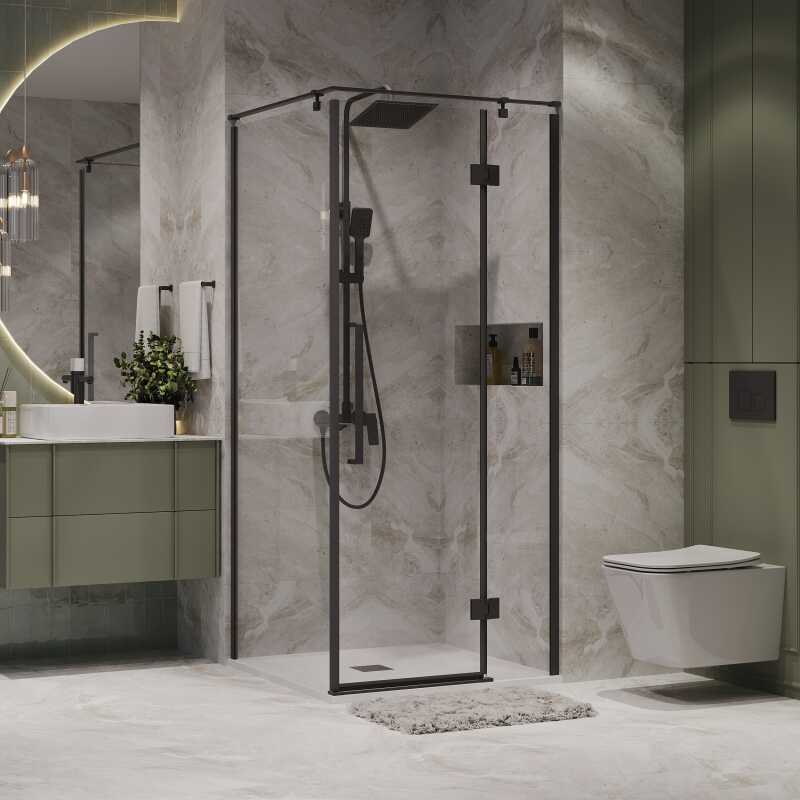 Душевое ограждение Niagara Nova NG-6832-34ВLACK (100х100х195) квадрат,черный матовый,двери распашные,стекло прозрачное,1 место