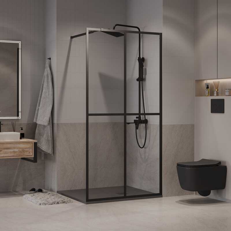 Душевая перегородка Niagara Nova NG-686-90BLACK (90х195) черный матовый,стекло прозрачное,1 место