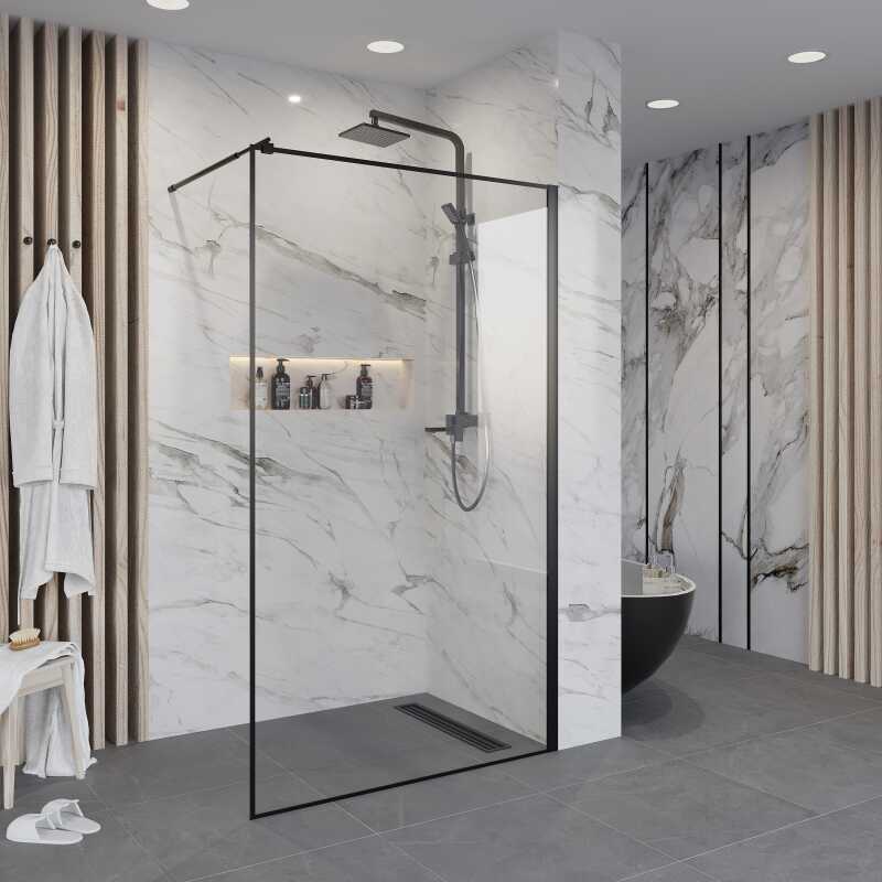Душевая перегородка Niagara Nova NG-687-90ВLACK (90х195) черный,стекло прозрачное,1 место
