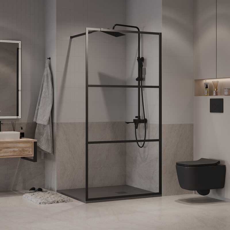 Душевая перегородка Niagara Nova NG-688-90BLACK (90х195) черный матовый,стекло прозрачное,1 место
