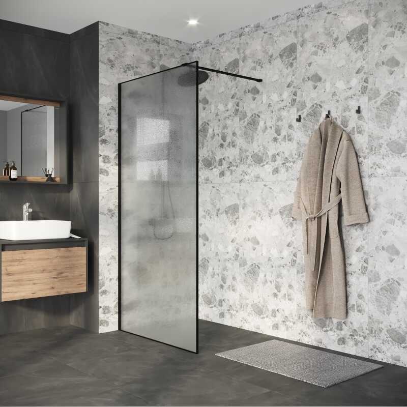 Душевая перегородка Niagara Nova NG-781-90BLACK (90х200) черный матовый,стекло эффект битого стекла,1 место