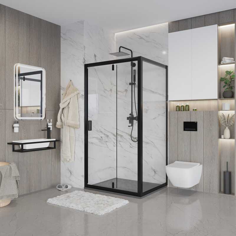 Душевое ограждение Niagara Nova NG-83-9AB-A70B (90х70х195) прямоугольник,черный,дверь распашная,стекло прозрачное,2 места