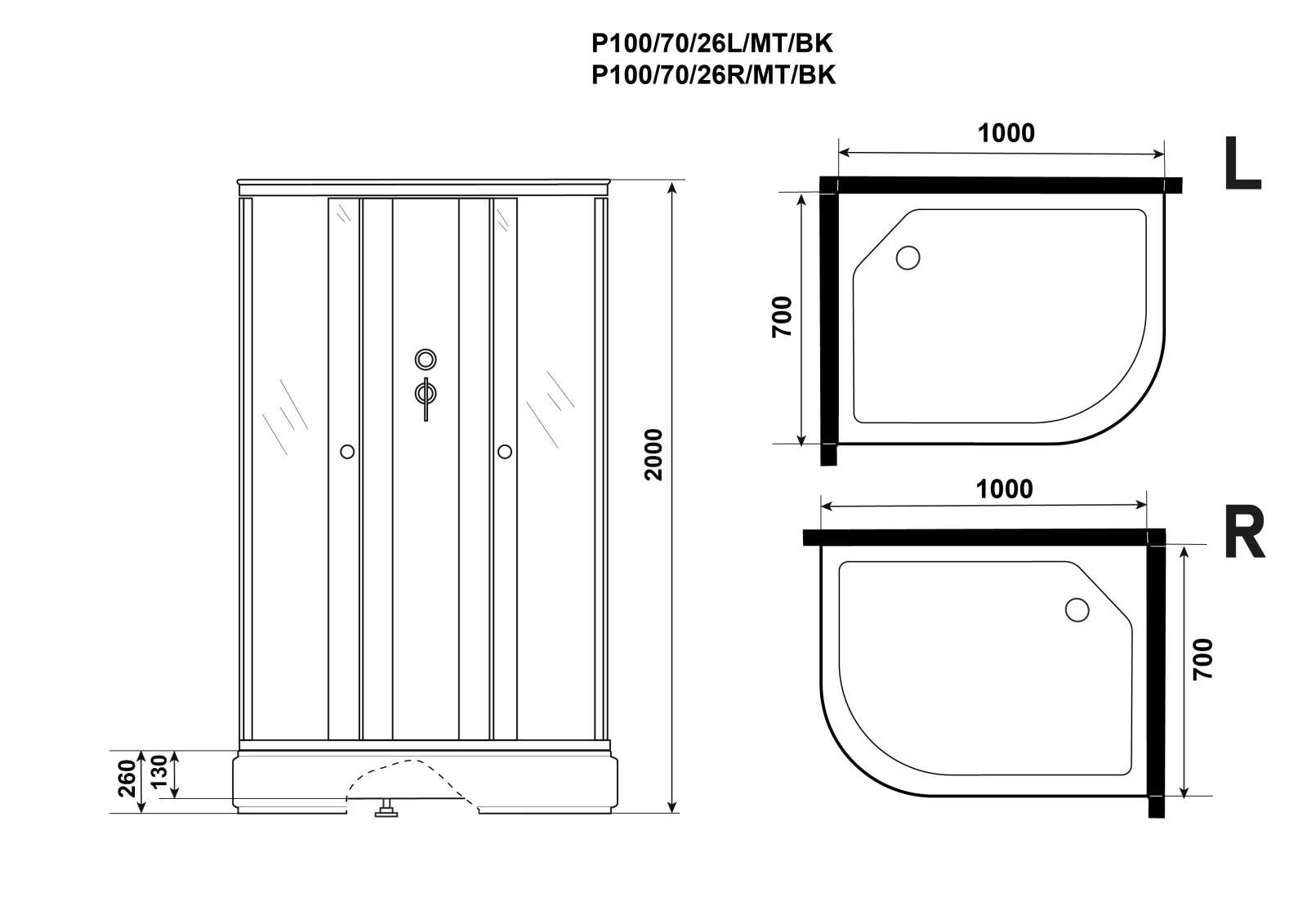 Душевая кабина Niagara Promo P100/70/26L/MT/BK (100х70х195) 4 места
