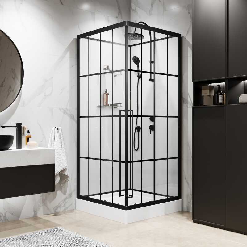 Душевая кабина Niagara Standart ST100/15QR/KL/BKT (100х100х225) низкий поддон(15см),черный,стекло прозрачное,3 места