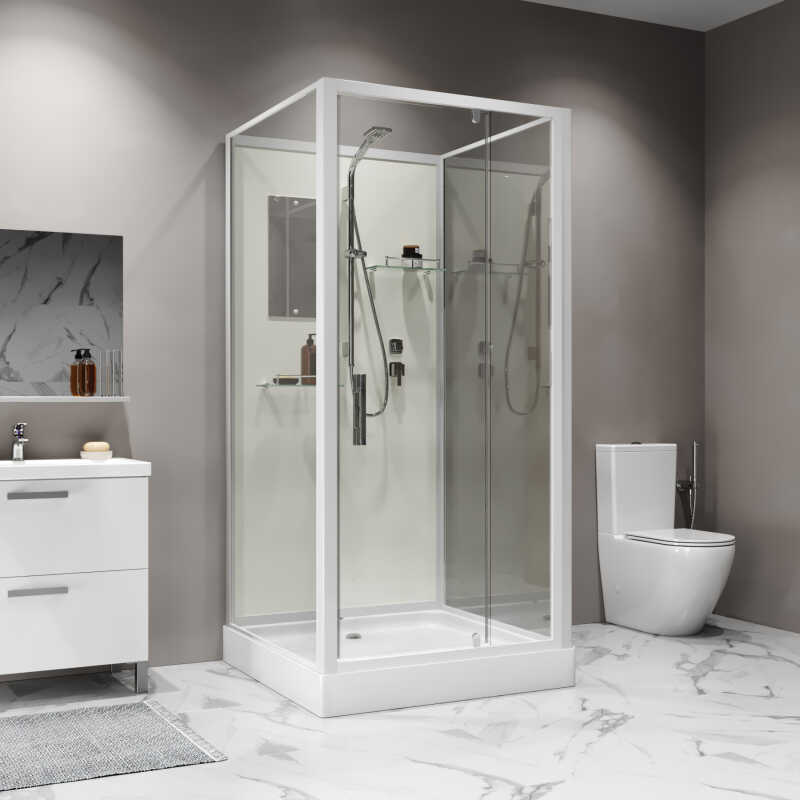 Душевая кабина Niagara Standart ST100/15Q/BK (100х100х200) квадрат,поддон 15см,распашная,проф.белый,без крыши,3 места
