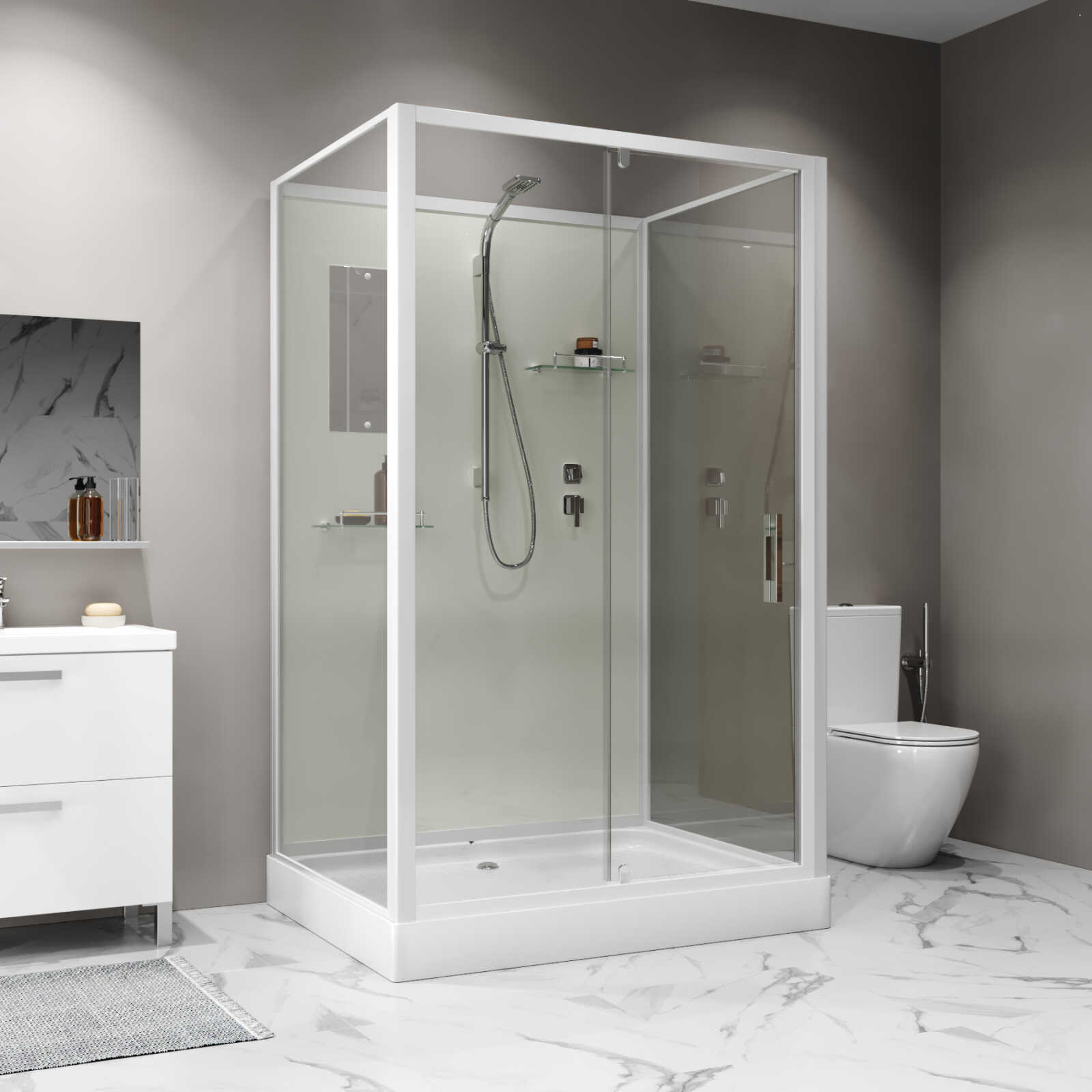 Душевая кабина Niagara Standart ST100/80/15Q/BK (100х80х200) прямоугольник,поддон 15см,распашная,проф.белый,без крыши,3 места