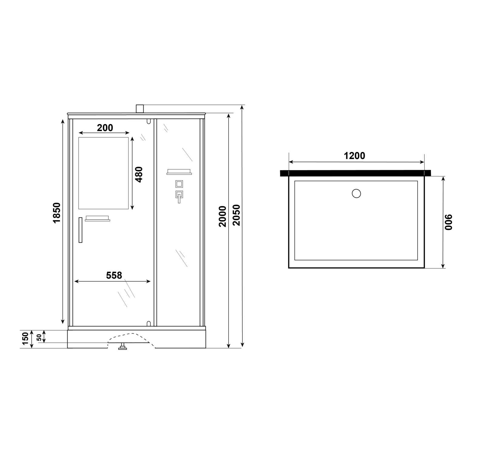 Душевая кабина Niagara Standart ST120/90/15Q/BK (120х90х200) прямоугольник,поддон 15см,распашная,проф.белый,без крыши,3 места