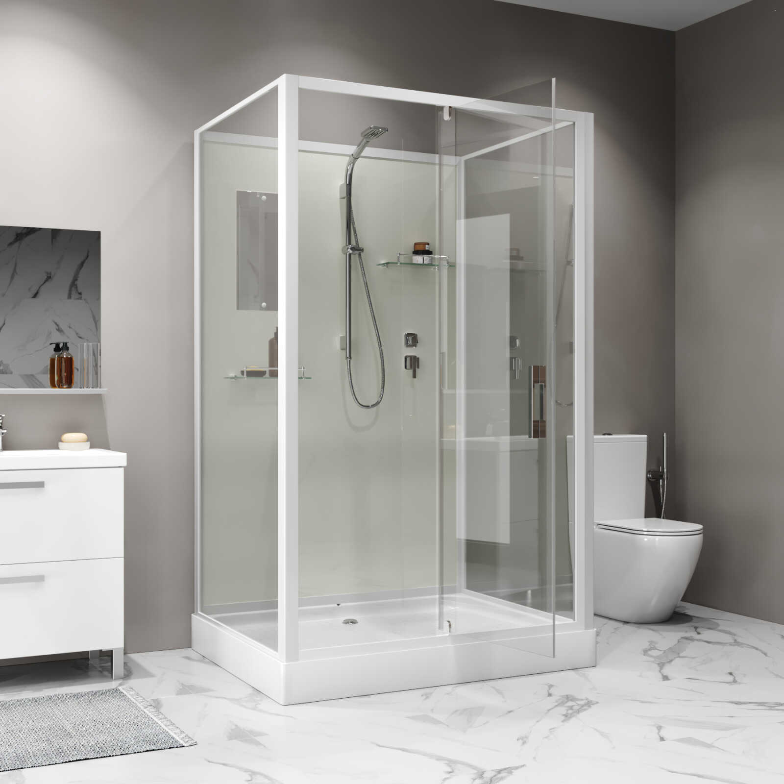 Душевая кабина Niagara Standart ST120/90/15Q/BK (120х90х200) прямоугольник,поддон 15см,распашная,проф.белый,без крыши,3 места