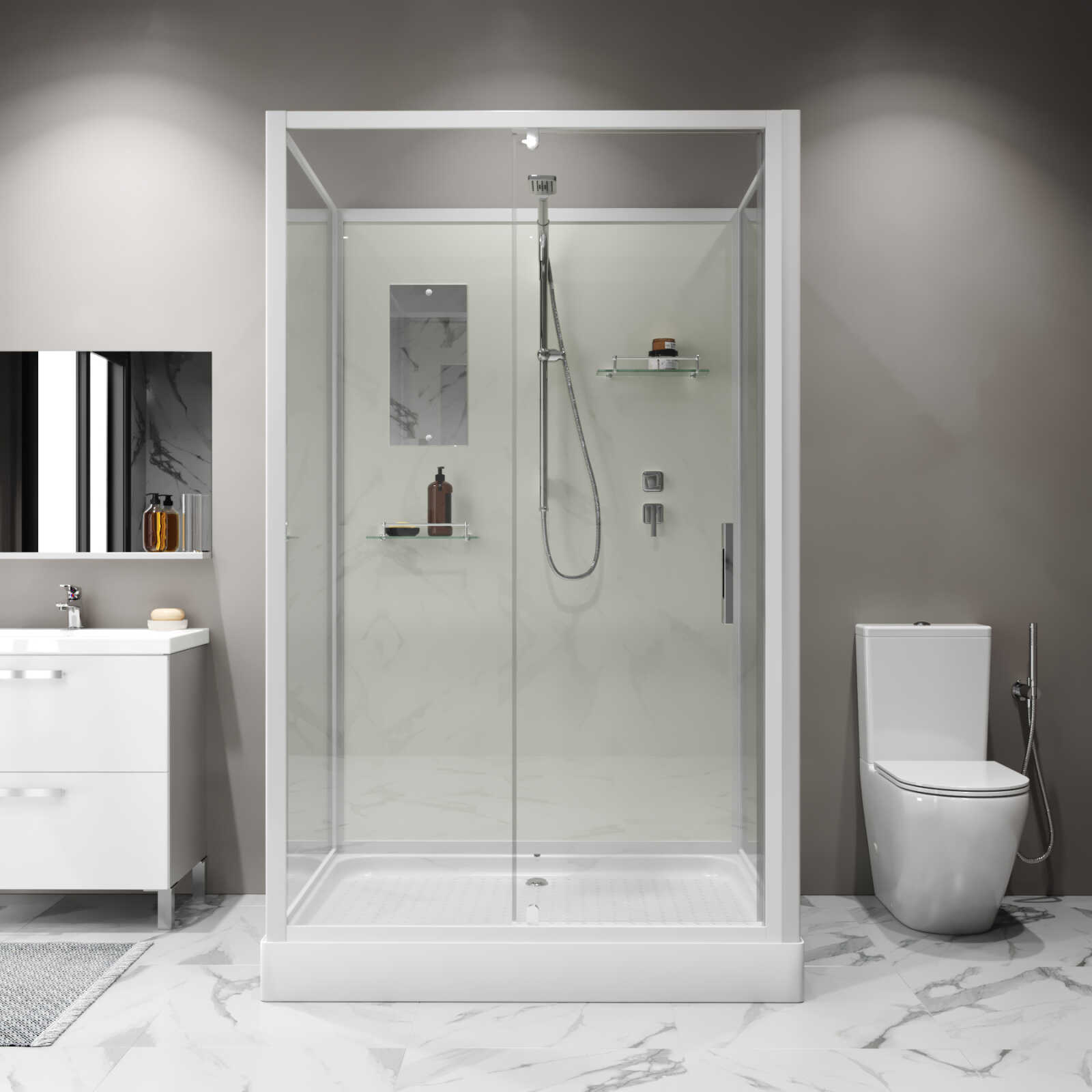 Душевая кабина Niagara Standart ST120/90/15Q/BK (120х90х200) прямоугольник,поддон 15см,распашная,проф.белый,без крыши,3 места