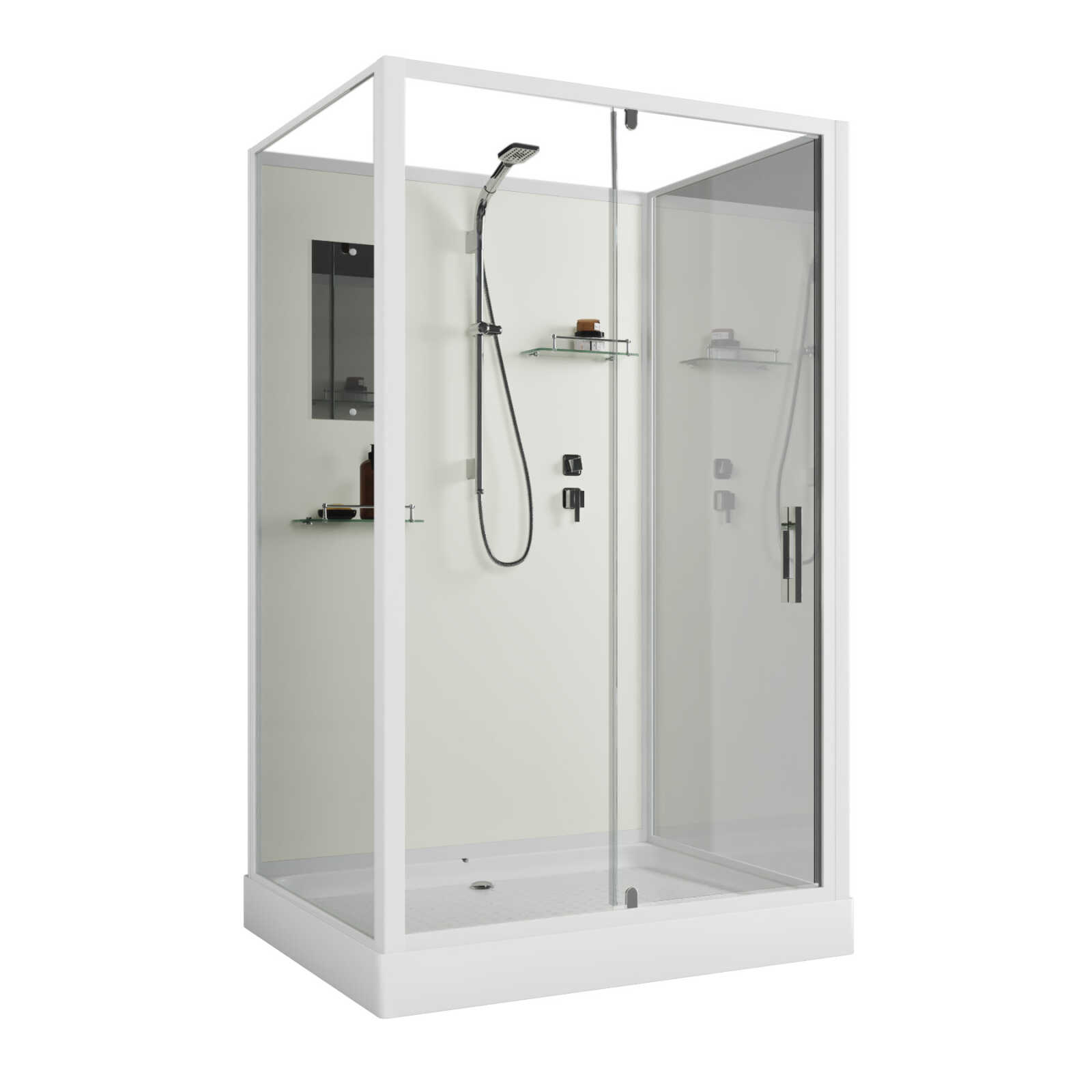 Душевая кабина Niagara Standart ST120/90/15Q/BK (120х90х200) прямоугольник,поддон 15см,распашная,проф.белый,без крыши,3 места