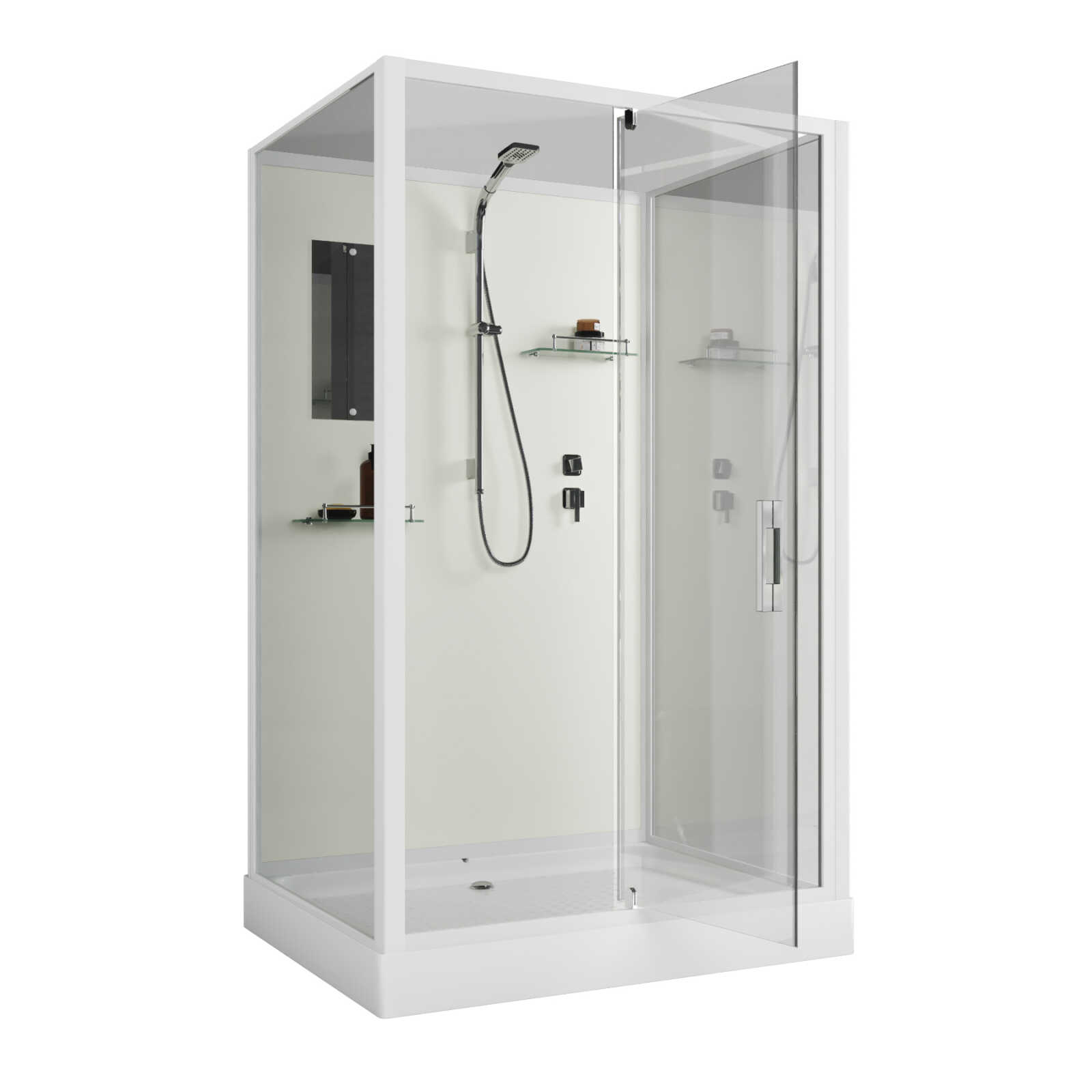 Душевая кабина Niagara Standart ST120/90/15Q/BK (120х90х200) прямоугольник,поддон 15см,распашная,проф.белый,без крыши,3 места