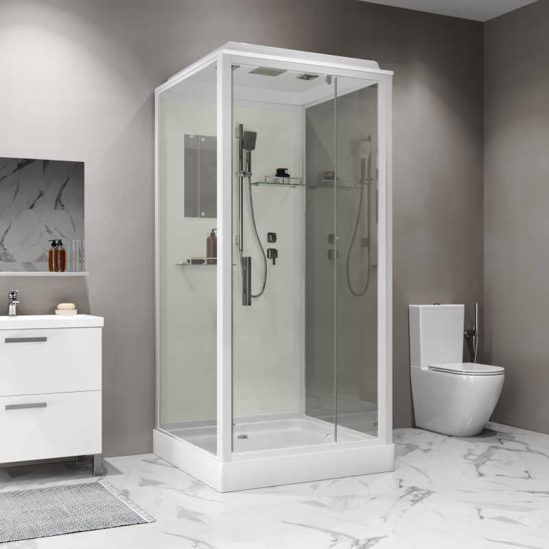 Душевая кабина Niagara Standart ST80/15Q (80х80х215) квадрат,поддон 15см,распашная,проф.белый,3 места